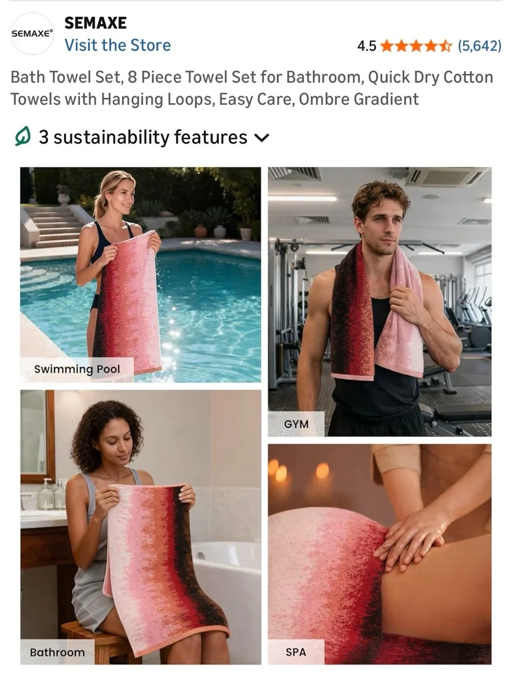 Colorful Red-Pink Gradient Bath Towel Set - 8pc